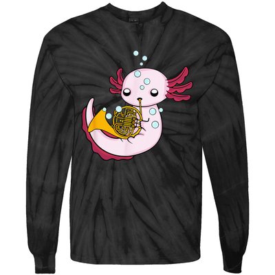 French Horn Player Kids Axolotl Big Band French Horn Tie-Dye Long Sleeve Shirt