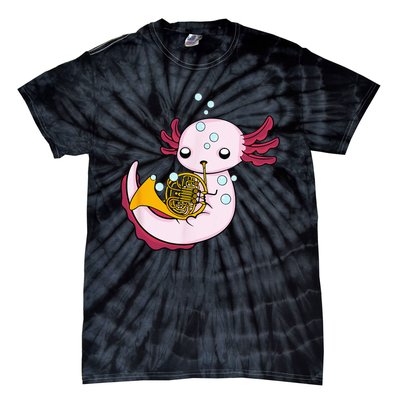 French Horn Player Kids Axolotl Big Band French Horn Tie-Dye T-Shirt