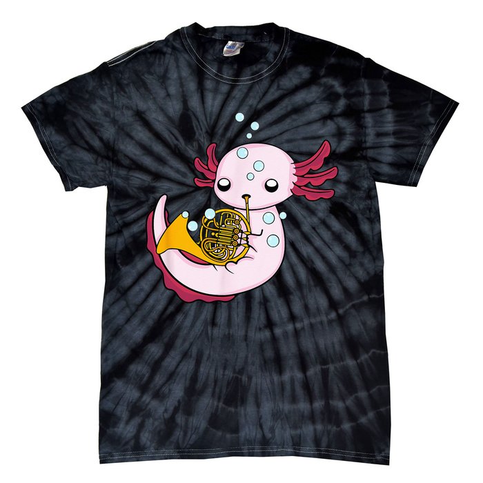 French Horn Player Kids Axolotl Big Band French Horn Tie-Dye T-Shirt