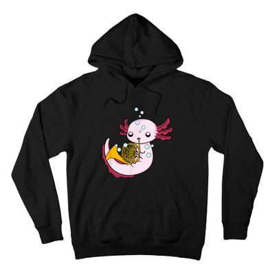 French Horn Player Kids Axolotl Big Band French Horn Tall Hoodie