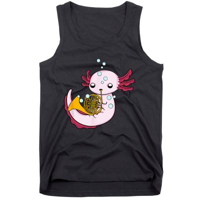 French Horn Player Kids Axolotl Big Band French Horn Tank Top