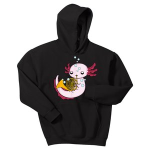 French Horn Player Kids Axolotl Big Band French Horn Kids Hoodie