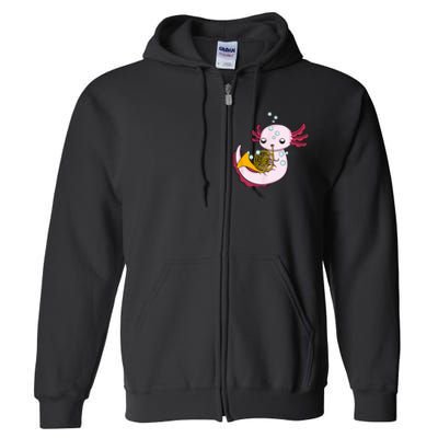 French Horn Player Kids Axolotl Big Band French Horn Full Zip Hoodie