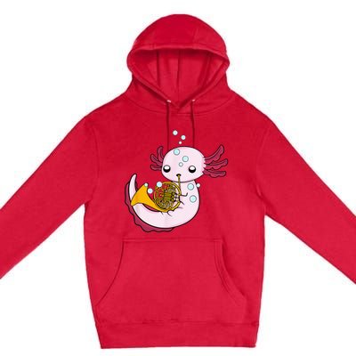 French Horn Player Kids Axolotl Big Band French Horn Premium Pullover Hoodie