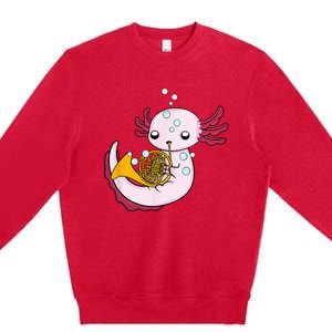 French Horn Player Kids Axolotl Big Band French Horn Premium Crewneck Sweatshirt