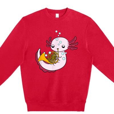 French Horn Player Kids Axolotl Big Band French Horn Premium Crewneck Sweatshirt