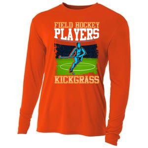 Field Hockey Players Kick Grass Game Day Hockey Stick Gift Cooling Performance Long Sleeve Crew