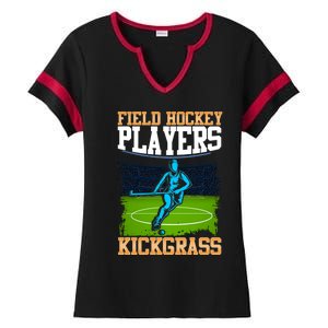 Field Hockey Players Kick Grass Game Day Hockey Stick Gift Ladies Halftime Notch Neck Tee