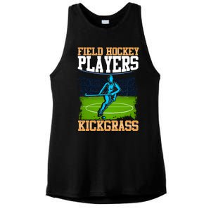 Field Hockey Players Kick Grass Game Day Hockey Stick Gift Ladies PosiCharge Tri-Blend Wicking Tank