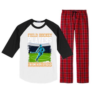 Field Hockey Players Kick Grass Game Day Hockey Stick Gift Raglan Sleeve Pajama Set