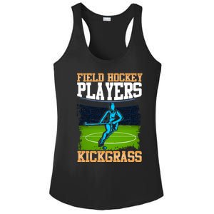 Field Hockey Players Kick Grass Game Day Hockey Stick Gift Ladies PosiCharge Competitor Racerback Tank