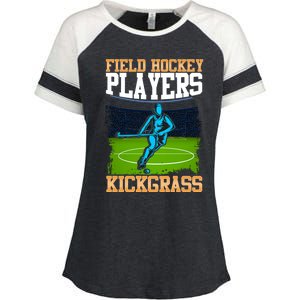 Field Hockey Players Kick Grass Game Day Hockey Stick Gift Enza Ladies Jersey Colorblock Tee