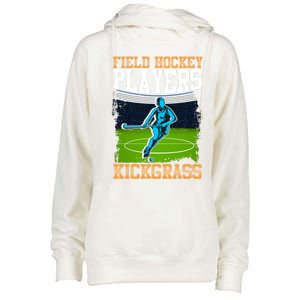 Field Hockey Players Kick Grass Game Day Hockey Stick Gift Womens Funnel Neck Pullover Hood