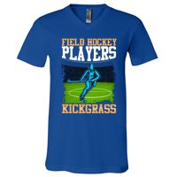 Field Hockey Players Kick Grass Game Day Hockey Stick Gift V-Neck T-Shirt