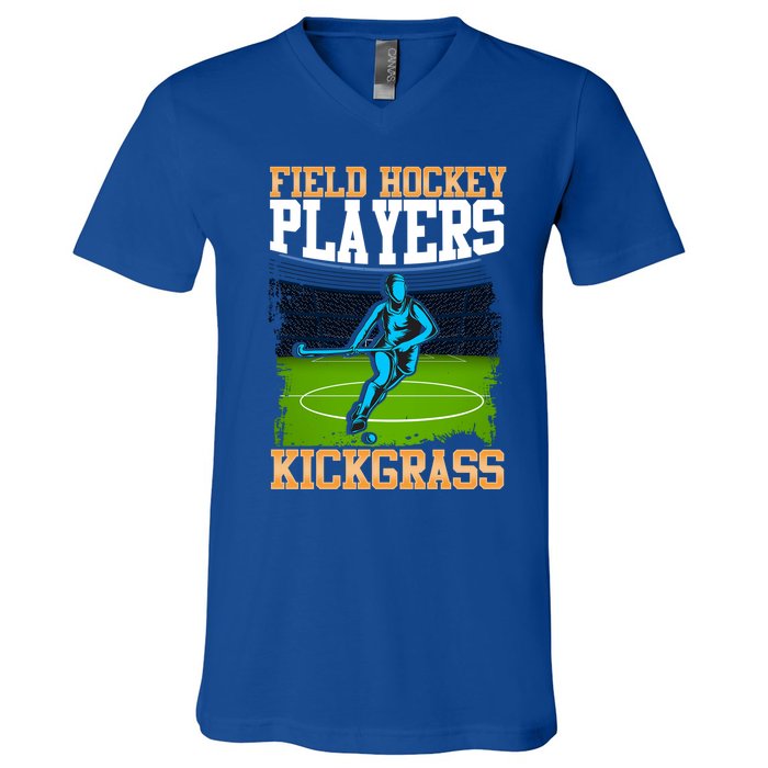 Field Hockey Players Kick Grass Game Day Hockey Stick Gift V-Neck T-Shirt