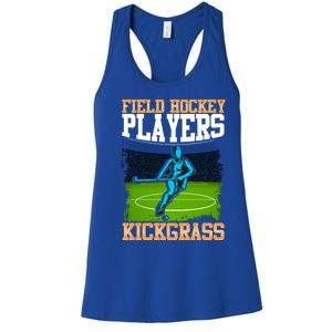 Field Hockey Players Kick Grass Game Day Hockey Stick Gift Women's Racerback Tank