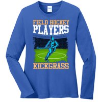 Field Hockey Players Kick Grass Game Day Hockey Stick Gift Ladies Long Sleeve Shirt