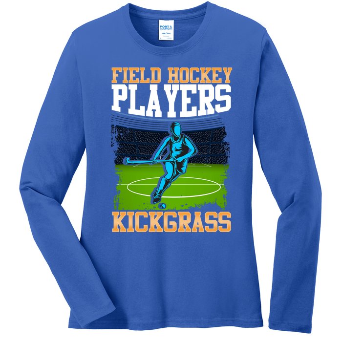 Field Hockey Players Kick Grass Game Day Hockey Stick Gift Ladies Long Sleeve Shirt