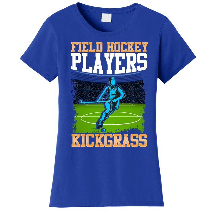 Field Hockey Players Kick Grass Game Day Hockey Stick Gift Women's T-Shirt