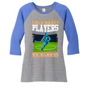 Field Hockey Players Kick Grass Game Day Hockey Stick Gift Women's Tri-Blend 3/4-Sleeve Raglan Shirt