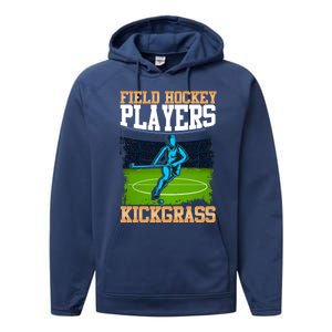 Field Hockey Players Kick Grass Game Day Hockey Stick Gift Performance Fleece Hoodie