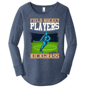 Field Hockey Players Kick Grass Game Day Hockey Stick Gift Women's Perfect Tri Tunic Long Sleeve Shirt