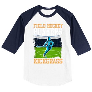 Field Hockey Players Kick Grass Game Day Hockey Stick Gift Baseball Sleeve Shirt