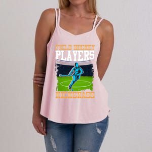 Field Hockey Players Kick Grass Game Day Hockey Stick Gift Women's Strappy Tank