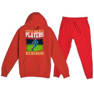 Field Hockey Players Kick Grass Game Day Hockey Stick Gift Premium Hooded Sweatsuit Set