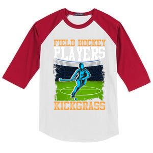 Field Hockey Players Kick Grass Game Day Hockey Stick Gift Kids Colorblock Raglan Jersey