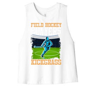 Field Hockey Players Kick Grass Game Day Hockey Stick Gift Women's Racerback Cropped Tank