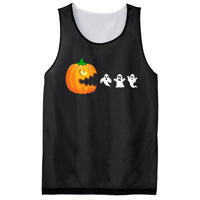 Funny Halloween Pumpkin Eating Ghost Gamer Mesh Reversible Basketball Jersey Tank