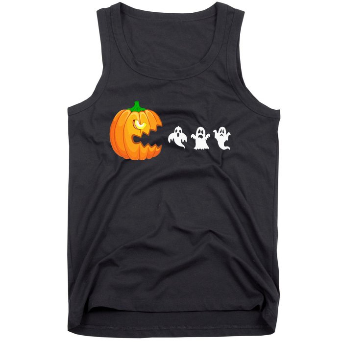 Funny Halloween Pumpkin Eating Ghost Gamer Tank Top