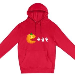 Funny Halloween Pumpkin Eating Ghost Gamer Premium Pullover Hoodie