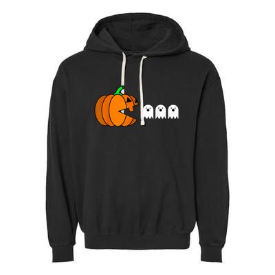 Funny Halloween Pumpkin Eating Ghost Gamer Garment-Dyed Fleece Hoodie