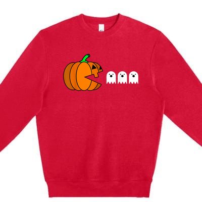 Funny Halloween Pumpkin Eating Ghost Gamer Premium Crewneck Sweatshirt