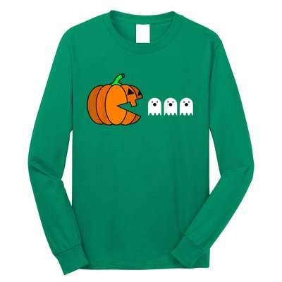 Funny Halloween Pumpkin Eating Ghost Gamer Long Sleeve Shirt