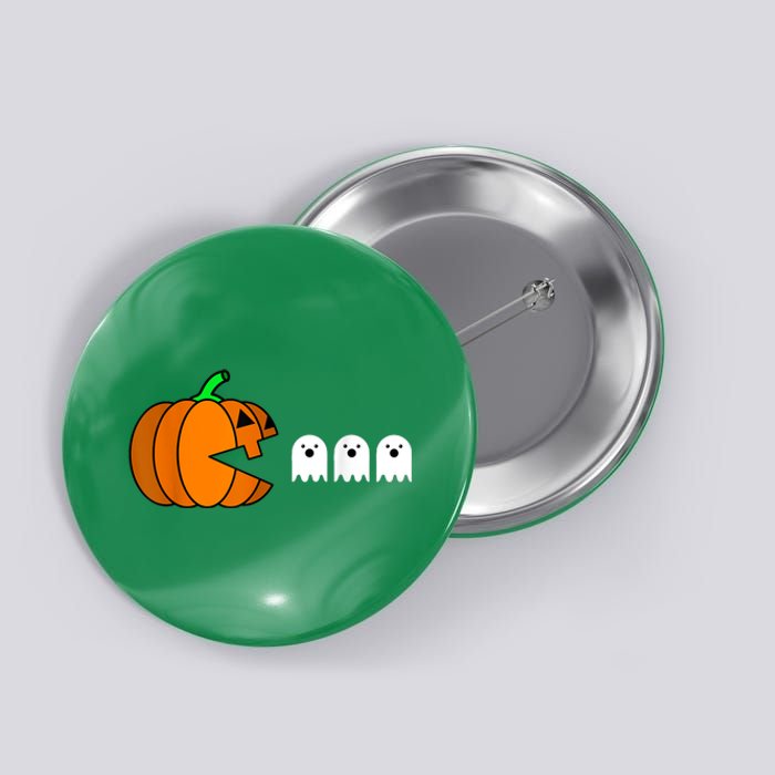 Funny Halloween Pumpkin Eating Ghost Gamer Button