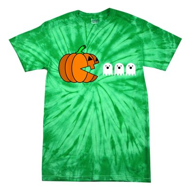 Funny Halloween Pumpkin Eating Ghost Gamer Tie-Dye T-Shirt