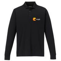 Funny Halloween Pumpkin Eating Ghost Gamer Performance Long Sleeve Polo