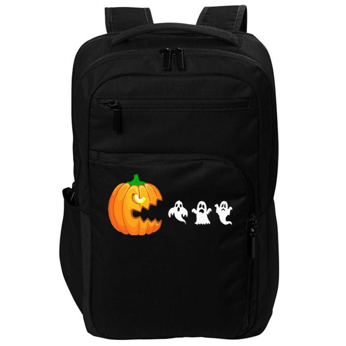 Funny Halloween Pumpkin Eating Ghost Gamer Impact Tech Backpack