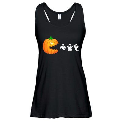 Funny Halloween Pumpkin Eating Ghost Gamer Ladies Essential Flowy Tank