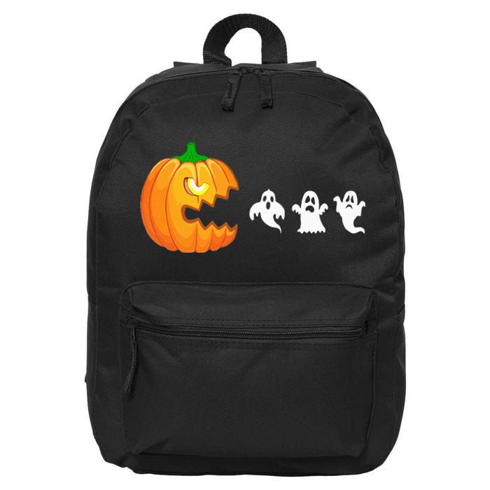 Funny Halloween Pumpkin Eating Ghost Gamer 16 in Basic Backpack