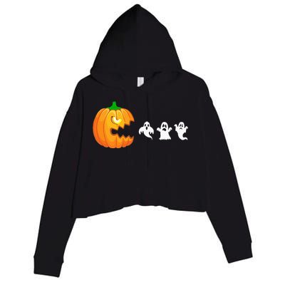 Funny Halloween Pumpkin Eating Ghost Gamer Crop Fleece Hoodie