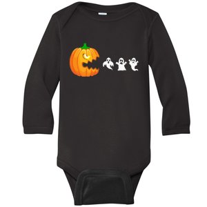 Funny Halloween Pumpkin Eating Ghost Gamer Baby Long Sleeve Bodysuit