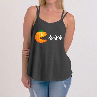 Funny Halloween Pumpkin Eating Ghost Gamer Women's Strappy Tank