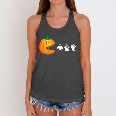 Funny Halloween Pumpkin Eating Ghost Gamer Women's Knotted Racerback Tank