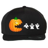 Funny Halloween Pumpkin Eating Ghost Gamer Wool Snapback Cap