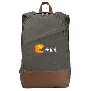 Funny Halloween Pumpkin Eating Ghost Gamer Cotton Canvas Backpack