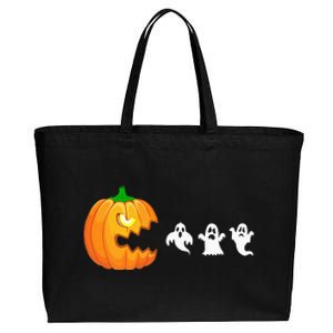 Funny Halloween Pumpkin Eating Ghost Gamer Cotton Canvas Jumbo Tote